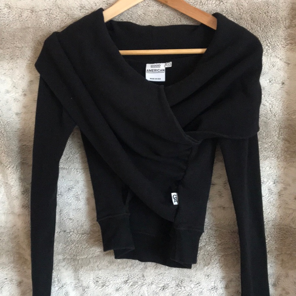 NWOT Good American Black Cross Over Sweater